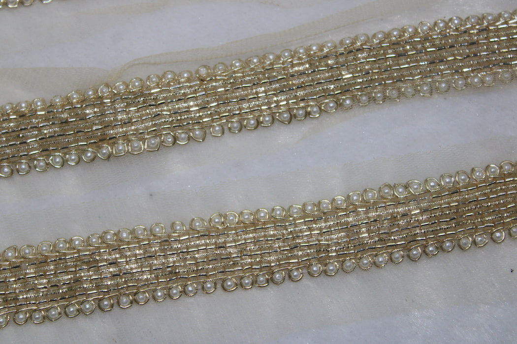 Gilded Ivory: Golden and White Pearl Handwork Trim