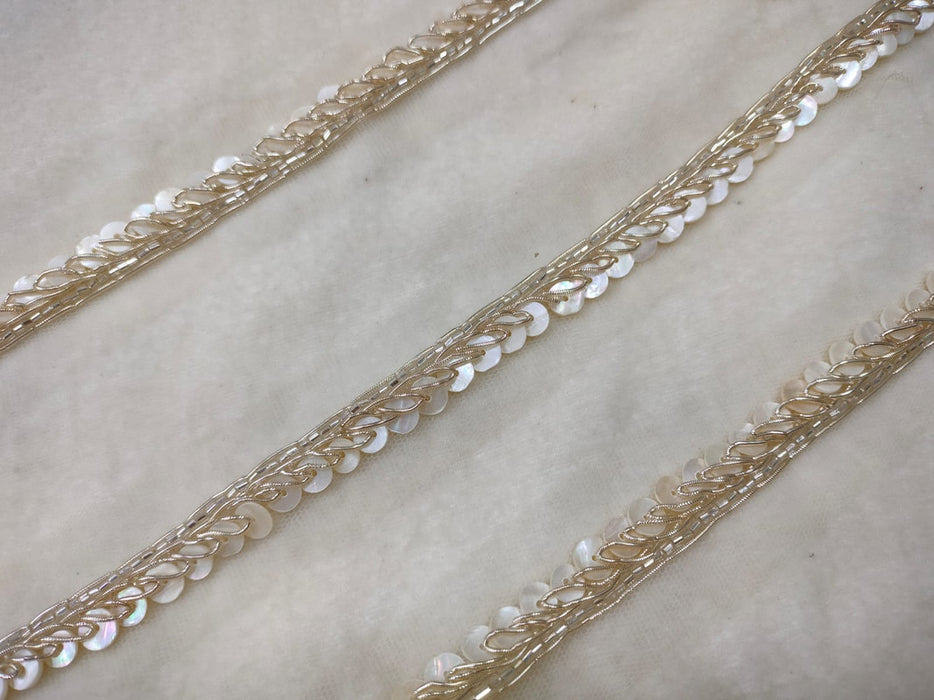 Golden Gleam and Ivory Sparkle: Zari and Sequin Trim