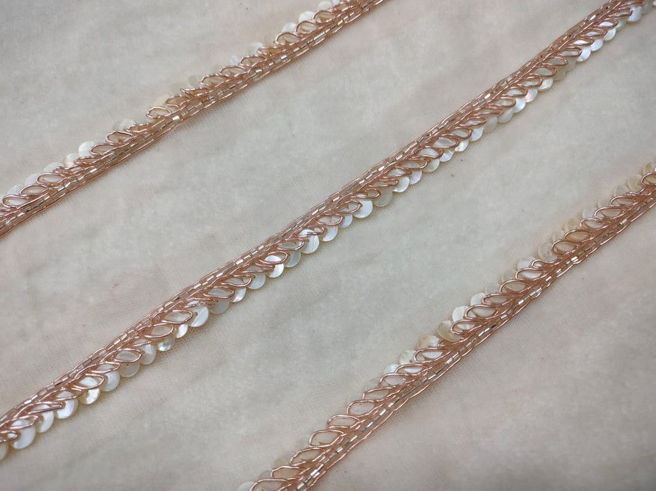 Rose Gold Radiance: Zari and Ivory Sequin Trim