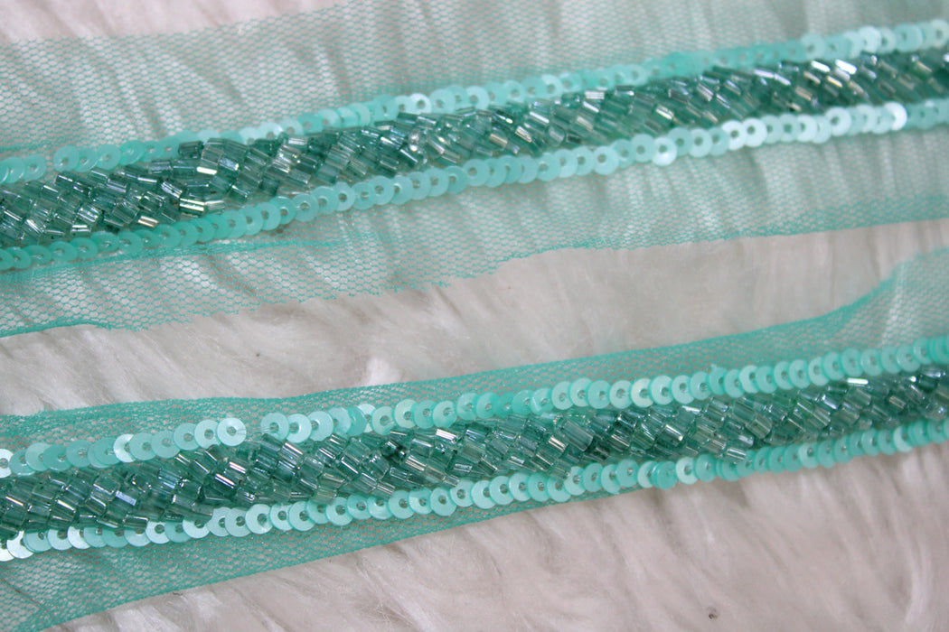 Emerald Enchantment: Green Cutdana Handwork Trim