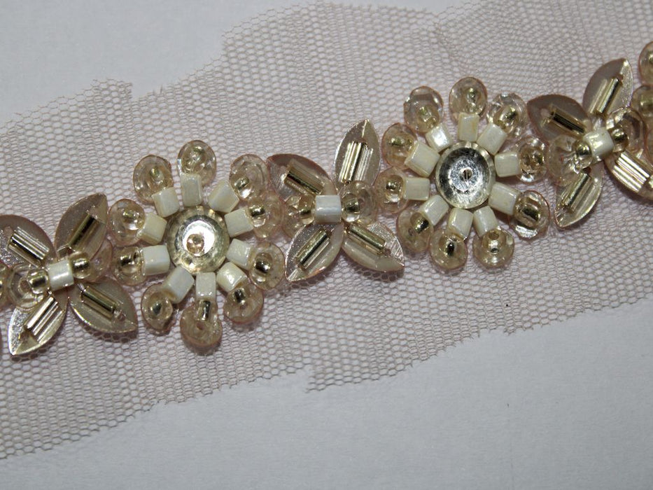 Pearl and Sequin Radiance: Golden Zari Handwork Trim