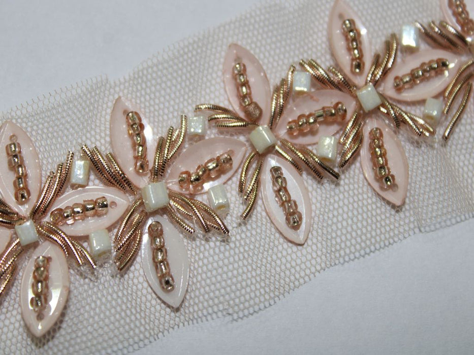 Peach Blossom Sparkle: Sequin Handwork Trim with Zari Embellishment