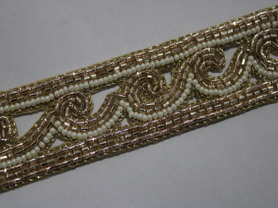 Golden Gleam: Zari, Cutdana, and White Pearl Handwork Trim