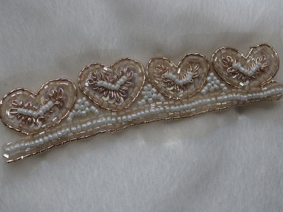 Heartfelt Radiance: Heart-Shaped Zari and Sequin Work with White Pearl Handwork Trim