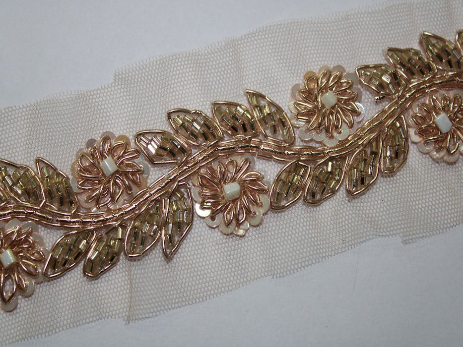 Rose Gold Glamour: Sequin with Zari, Golden Cutdana, and White Button Handwork Trim