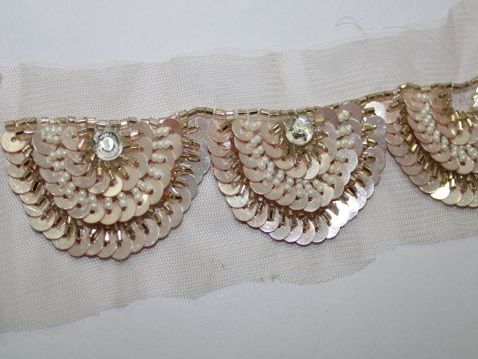 Golden Scallops: Soft Sequin with Golden Cutdana Handwork Trim