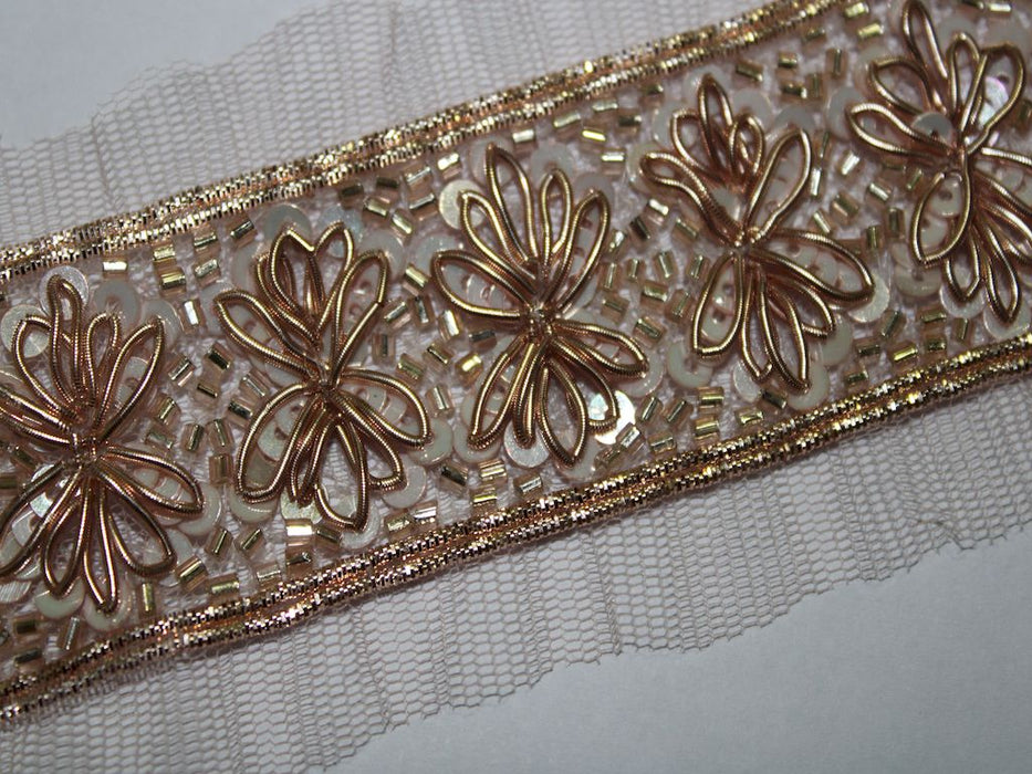 Gilded Ivory: Sequin and Golden Zari with Cutdana Handwork Trim