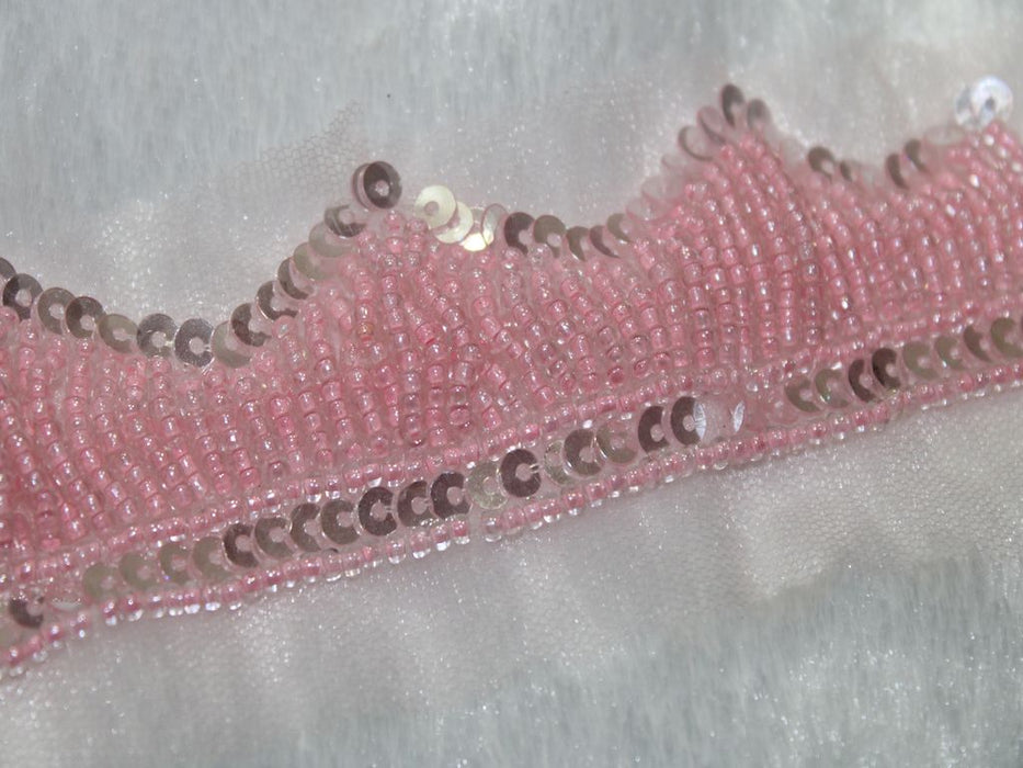 Pink Elegance: Embellished Beads with Sequin Handwork Trim