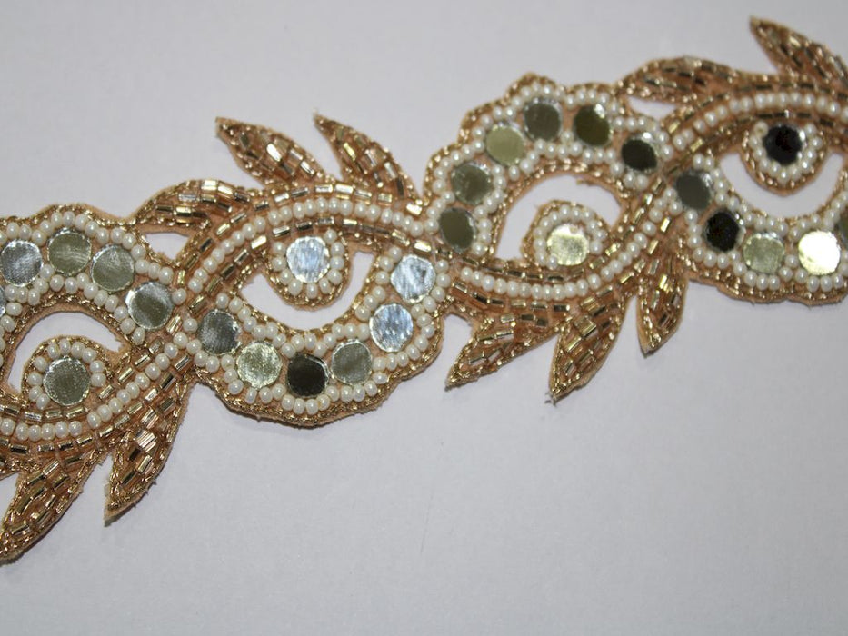 Pearl and Gold Opulence: Zari and Cutdana Handwork Trim