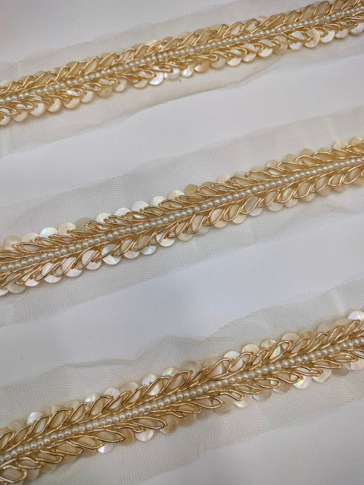 Light Gold Elegance: Pearls and Zari Embellishments