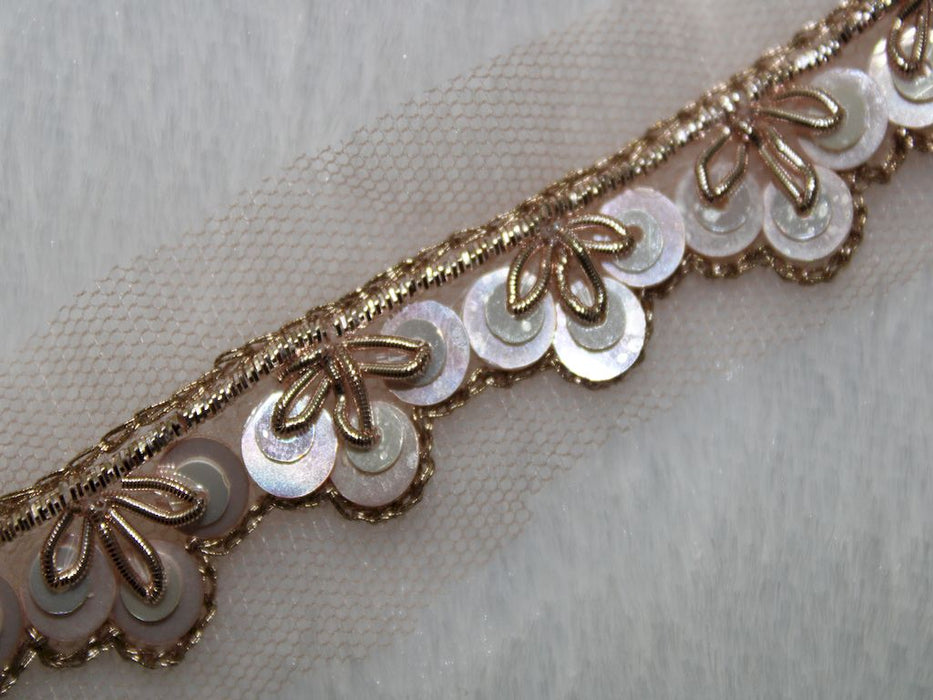 Rosy Radiance: Rose Pink Sequin and Rose Gold Zari Handwork Trim