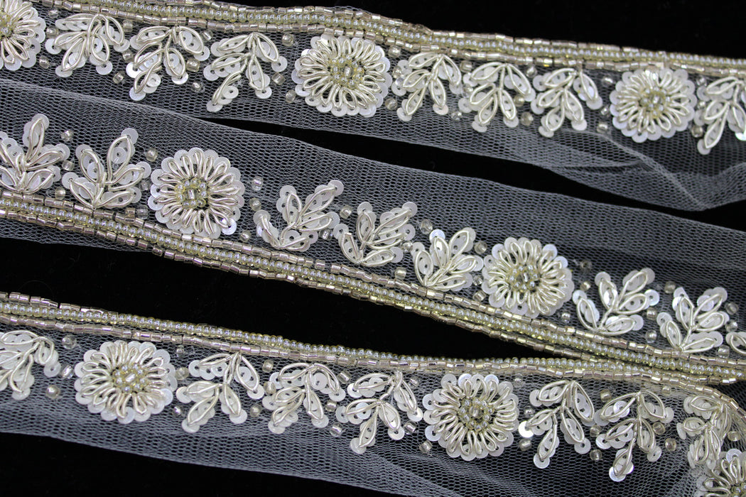 White Splendor: Sequin and Zari Handwork Trim