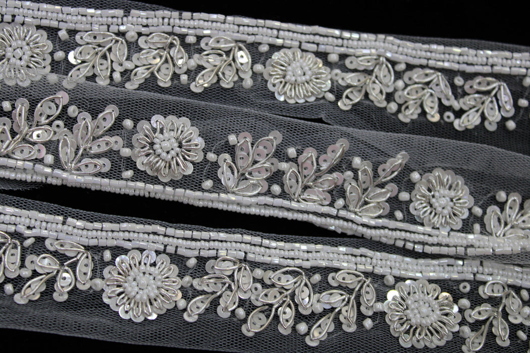 Silver Splendor: Sequin and Zari Handwork Trim