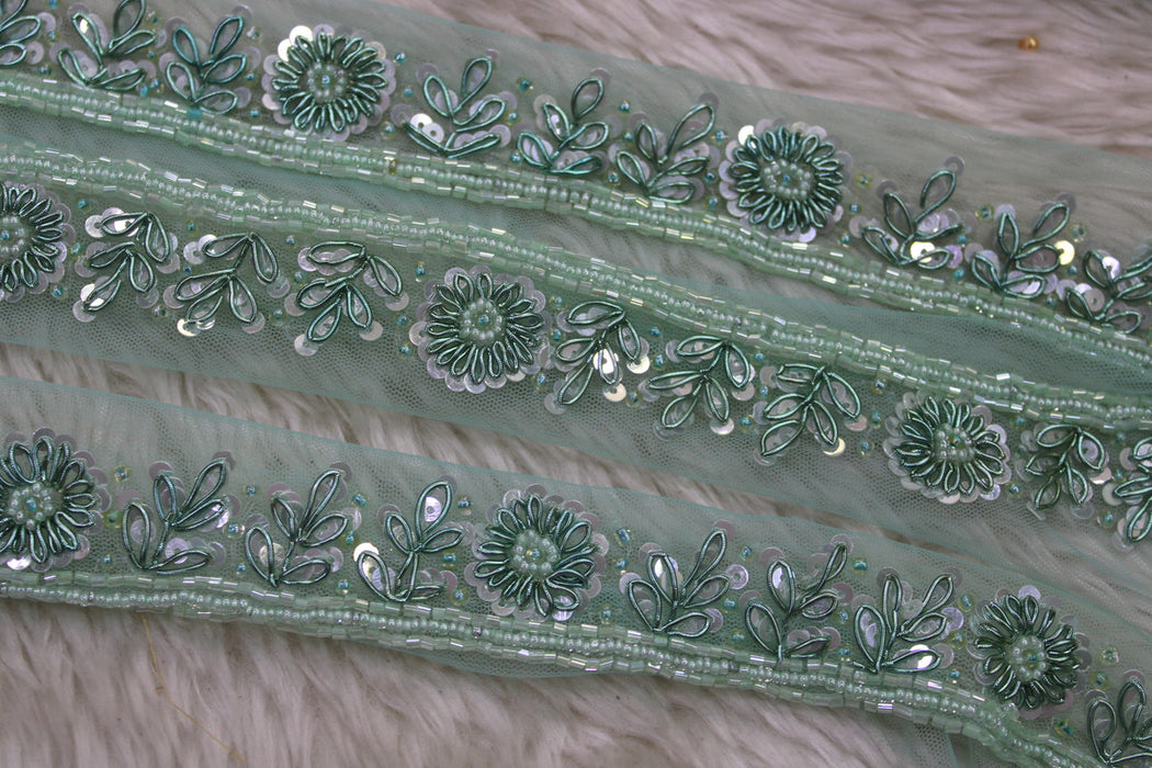 Sea Green Splendor: Sequin and Zari Handwork Trim