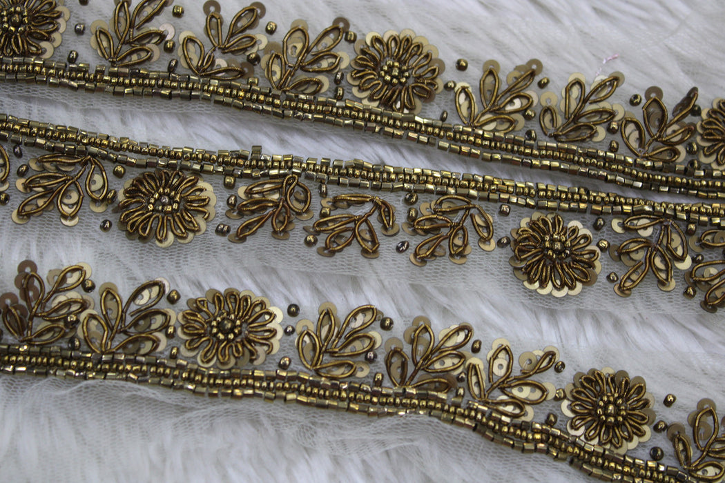 Antique Gold Splendor: Sequin and Zari Handwork Trim