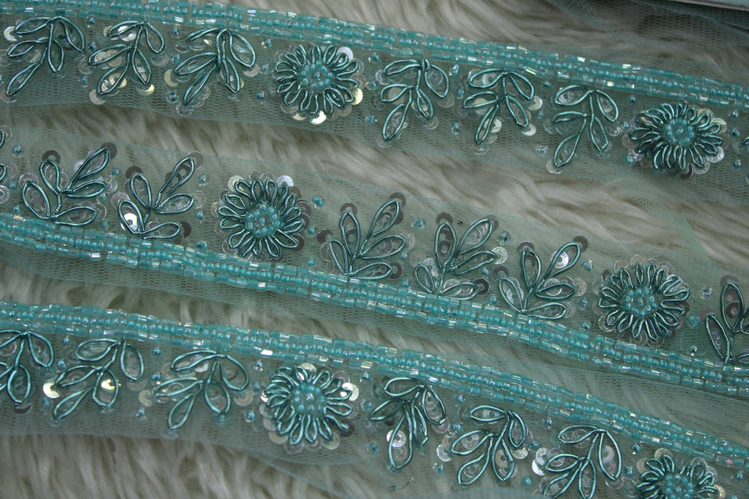 Blue Splendor: Sequin and Zari Handwork Trim