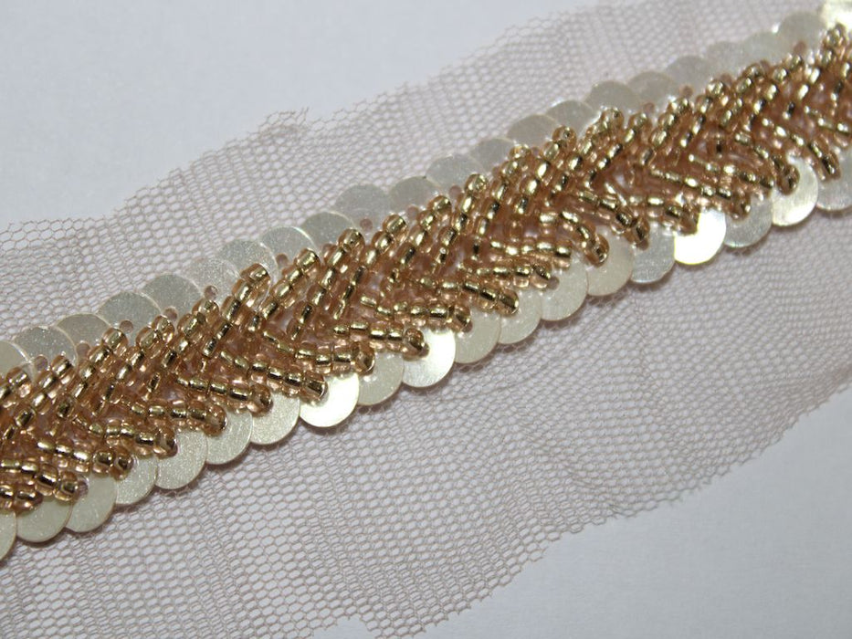 Golden Gleam: Cutdana and Ivory Sequin Trim