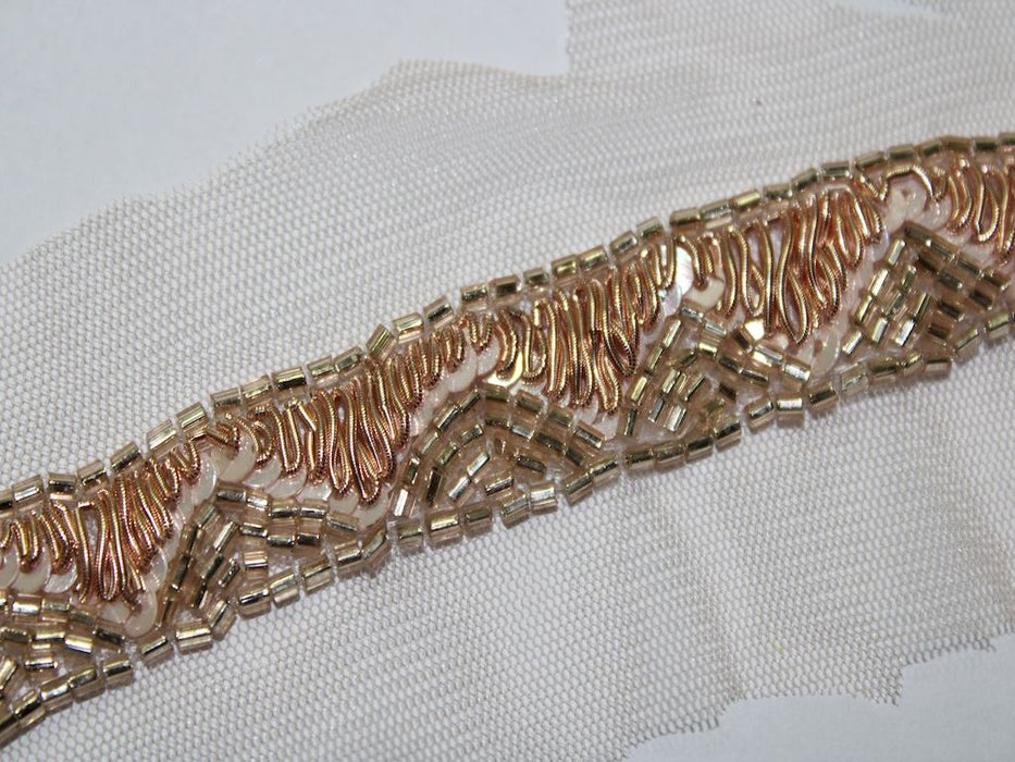 Rose Gold Splendor: Zari, Sequin, and Golden Cutdana Handwork Trim