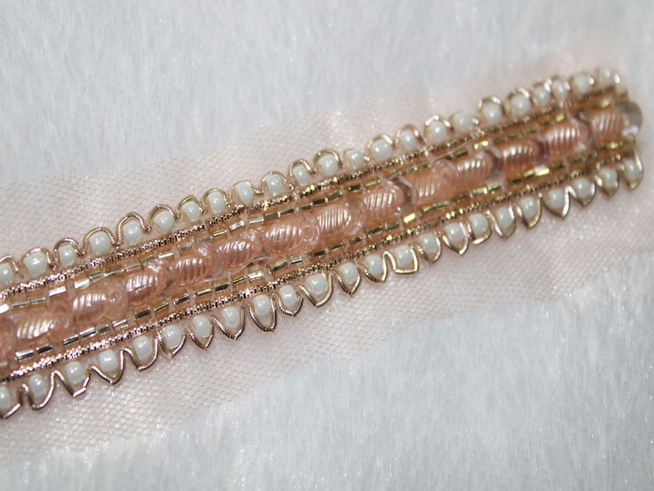 Rose Gold Radiance: Beads, Zari, and White Beadwork