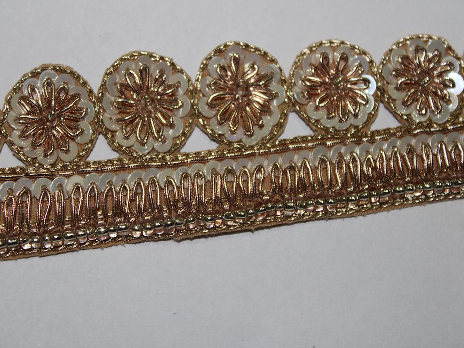 Floral Elegance: Rose Gold Zari with Ivory Sequin Handwork Trim