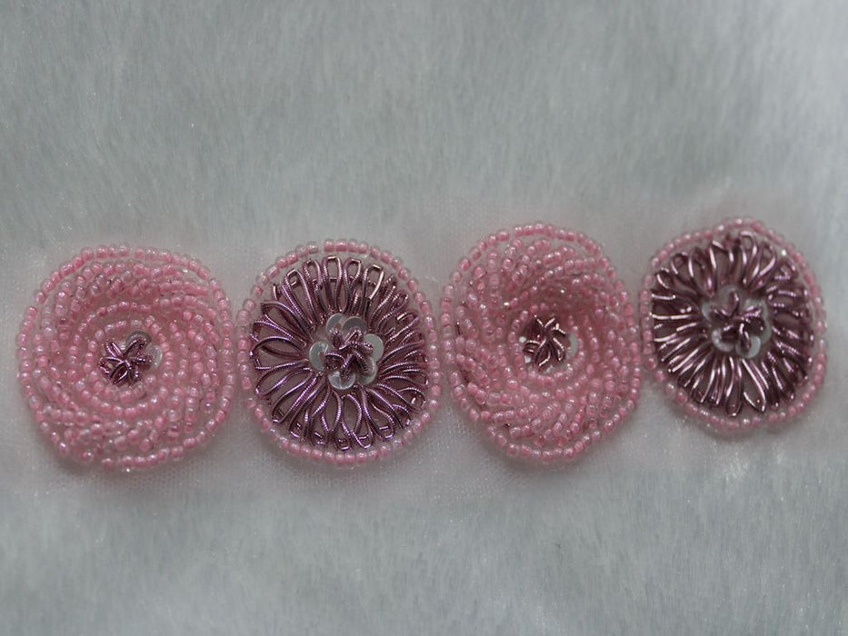 Pink Petals: Circular Light Pink Beads with Pink Zari Handwork Trim