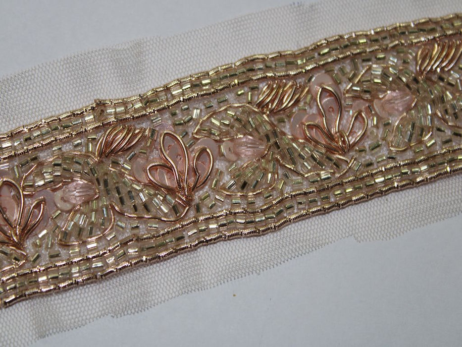 Blush Blossom: Pink Sequin with Rose Gold Zari and Golden Cutdana Handwork Trim