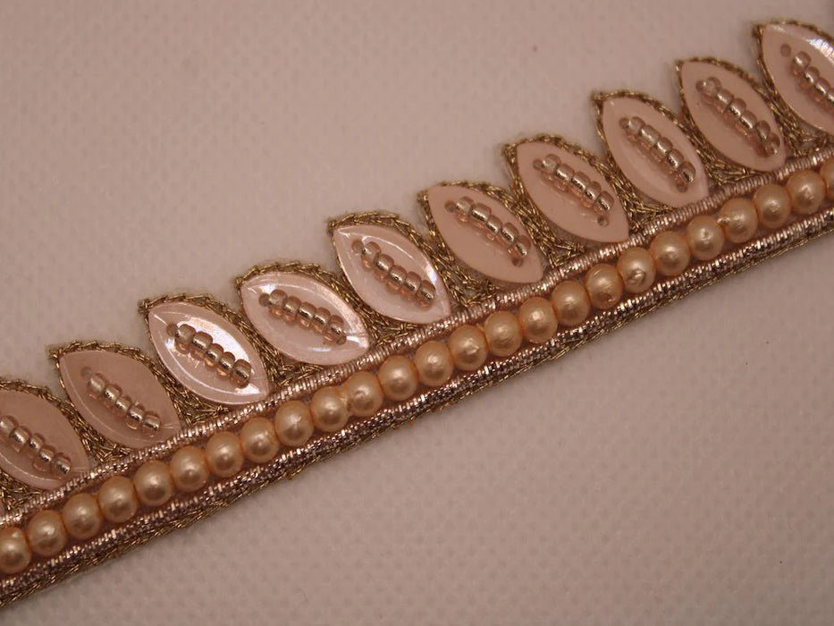 Peach Petals: Leaf-Shaped Sequin with Rose Gold Zari Handwork Trim