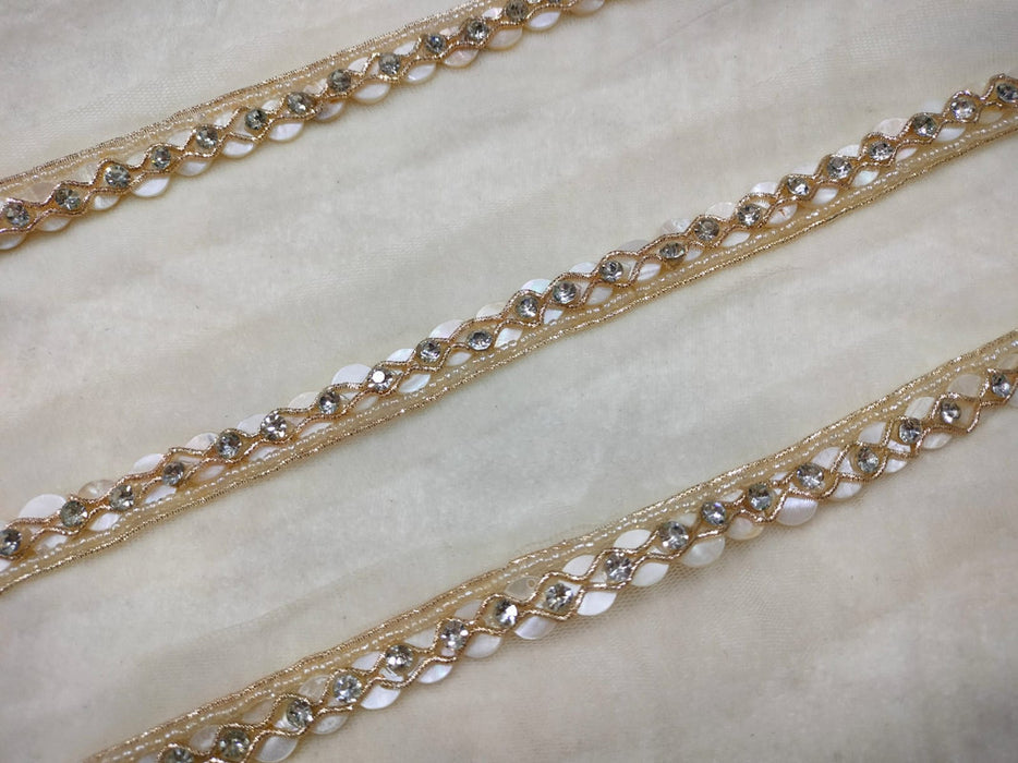 Rose Gold Whispers: Ivory Sequin Handwork Trim