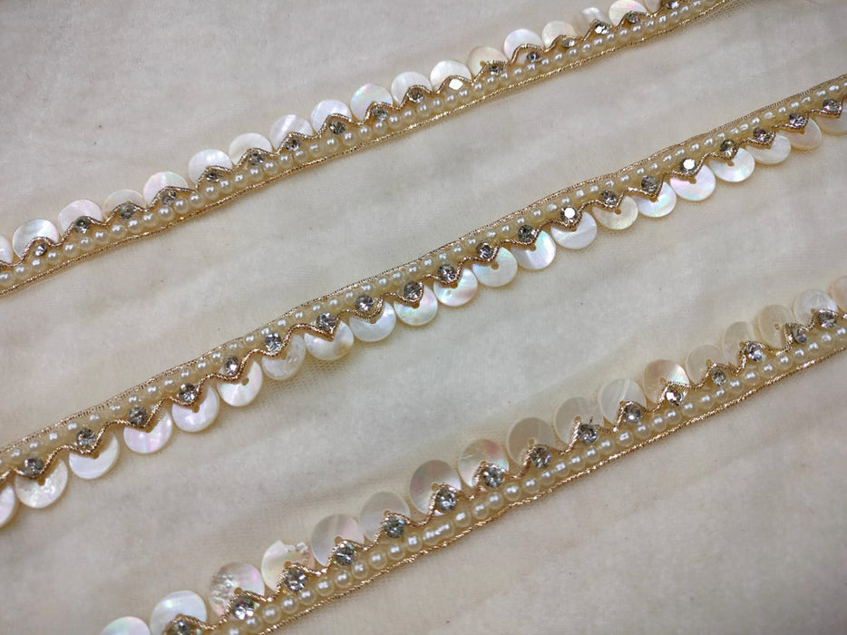 Rose Gold Whispers: Ivory Sequin Handwork Trim