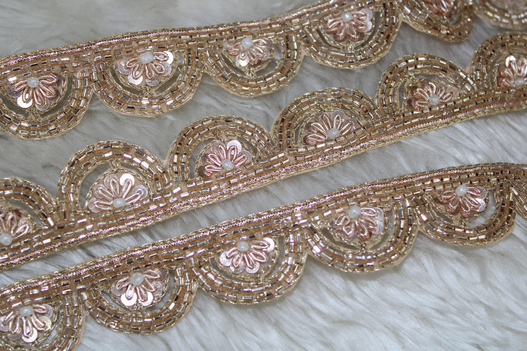 Scalloped Radiance: Rose Gold with Sequin Handwork Trim