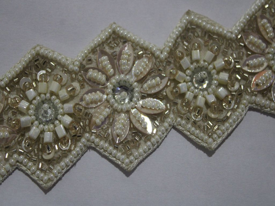 Silver Shimmer: Cutdana with White Pearl and Beads Handwork Trim