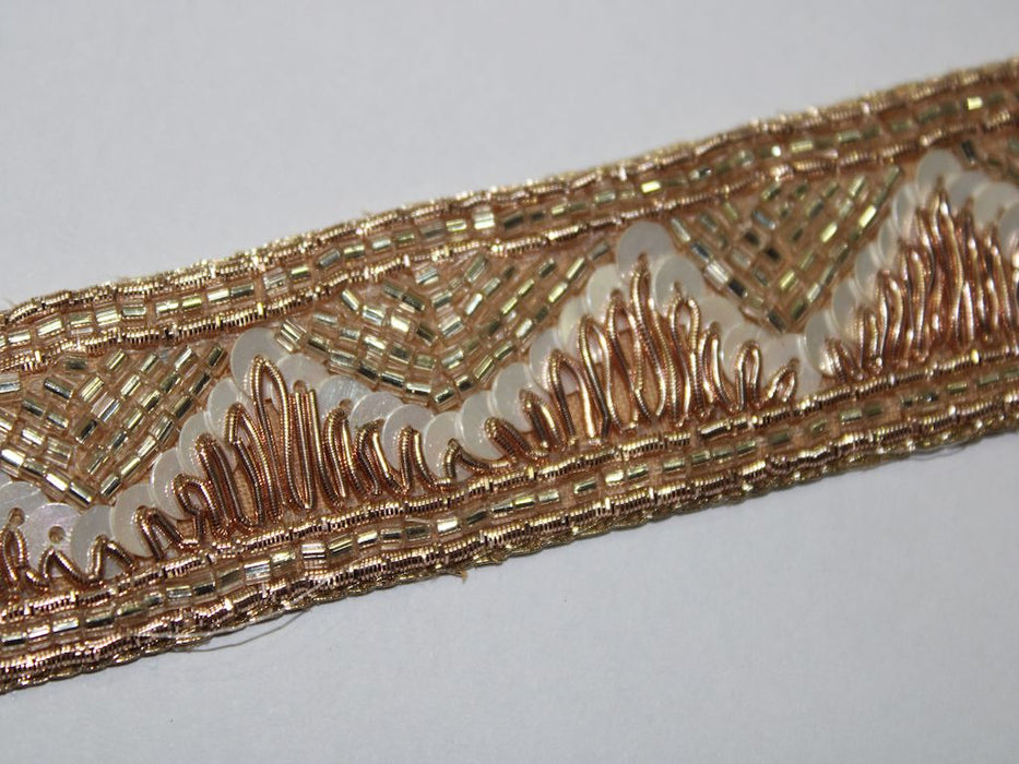 Rose Gold Radiance: Ivory Sequin with Golden Cutdana and Zari Handwork Trim