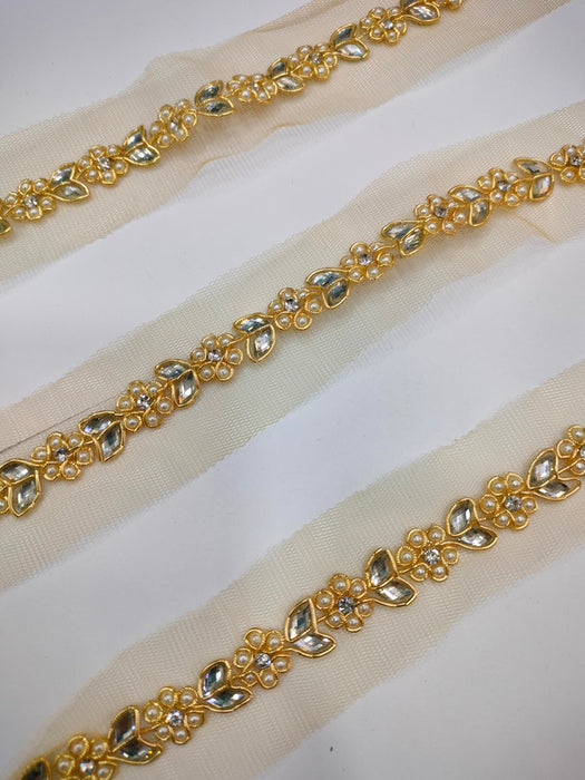 Sunlit Elegance: White Pearl with Yellow Golden Zari Handwork Trim