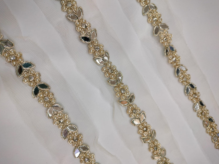 Golden Glow: White Pearl with Yellow Golden Zari Handwork Trim