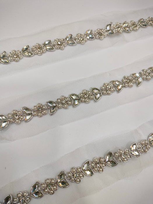 Silver Elegance: White Pearl with Silver Zari Handwork Trim