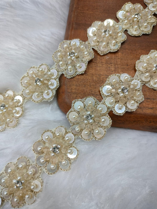 Ivory Blossoms: Sequin and Pearl Floral Trim