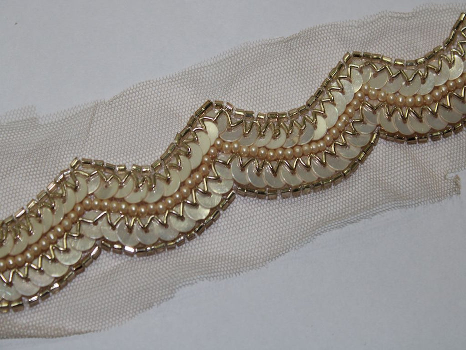 Golden Waves: Scalloped Sequin with Pearl Trim