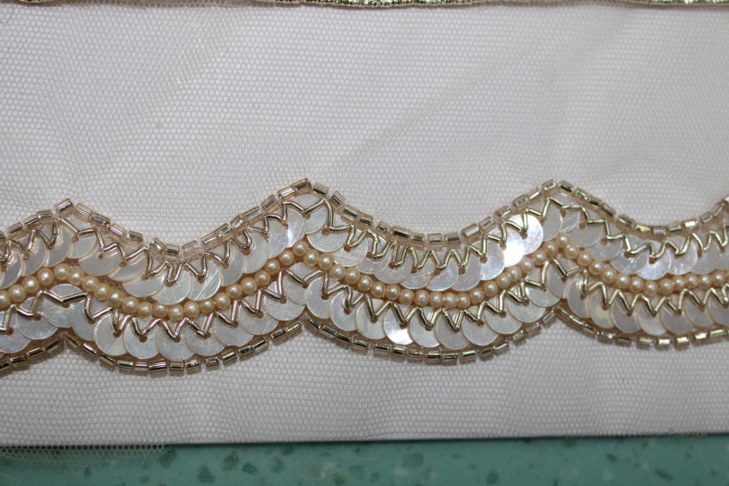 Rose Gold Waves: Scalloped Sequin with Pearl Trim