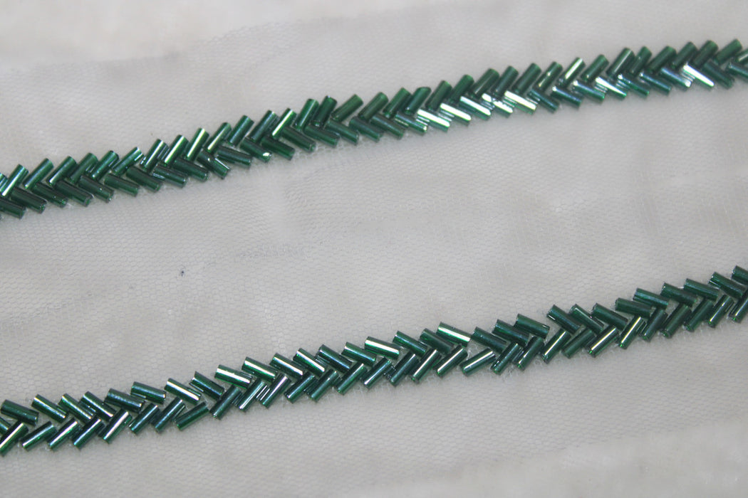 Emerald Enchantment: Dark Green Cutdana Handwork Trim