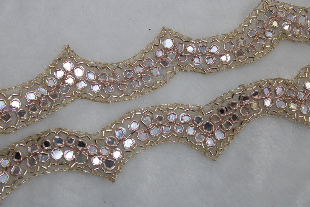 Rose Gold Ripples: Scalloped Zari and Golden Cutdana Handwork Trim