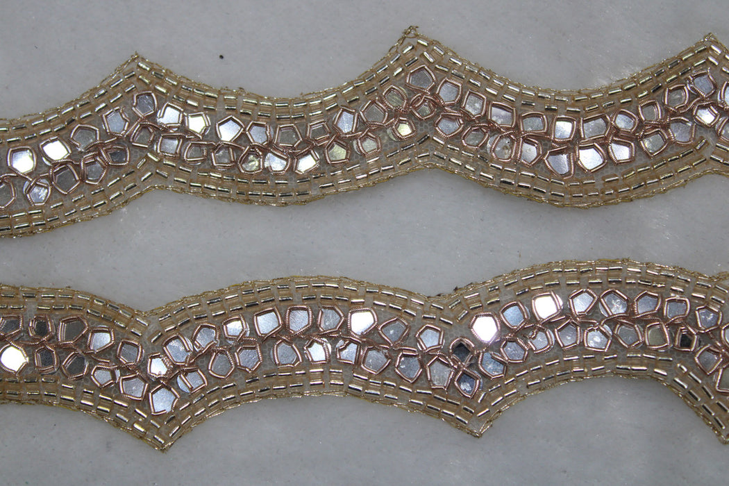 Rose Gold Elegance: Scalloped Zari with Golden Cutdana Handwork Trim