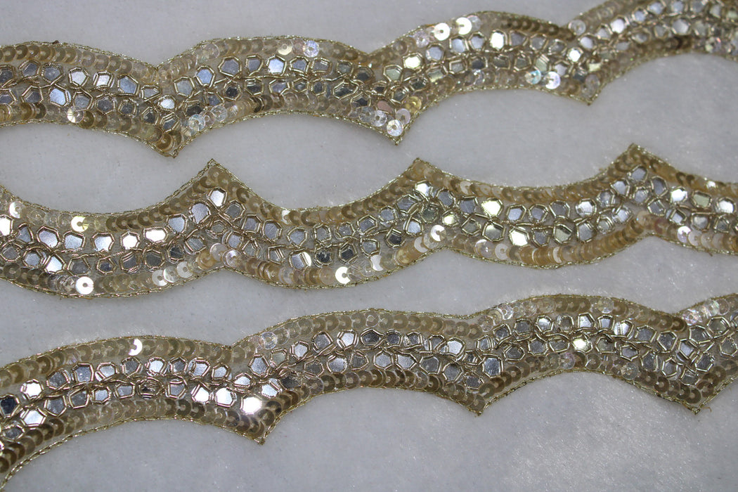 Golden Gleam: Scalloped Gold Zari and Golden Sequin Handwork Trim