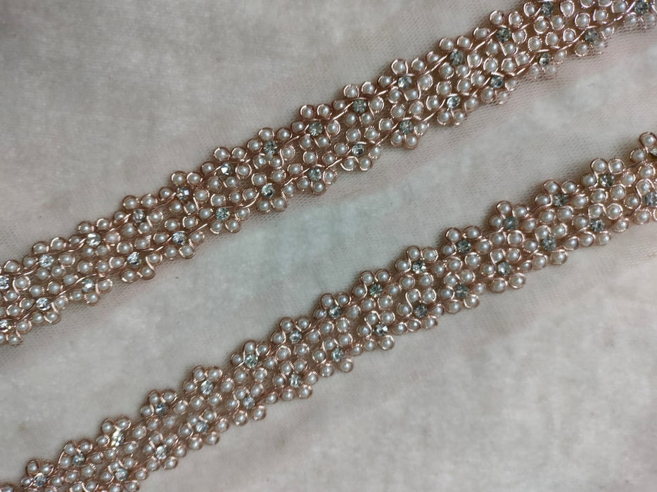 Rose Gold Petals: Zari with Floral Pearl Handwork Trim