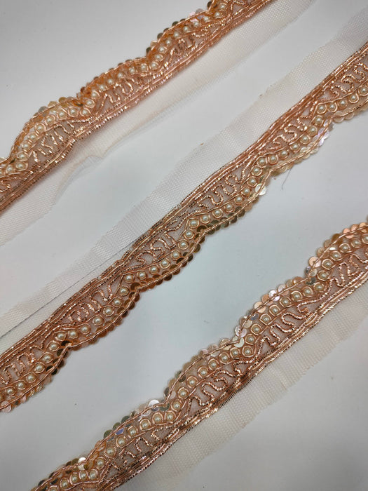 Rose Gold Radiance: Scalloped Rose Gold Handwork Trim