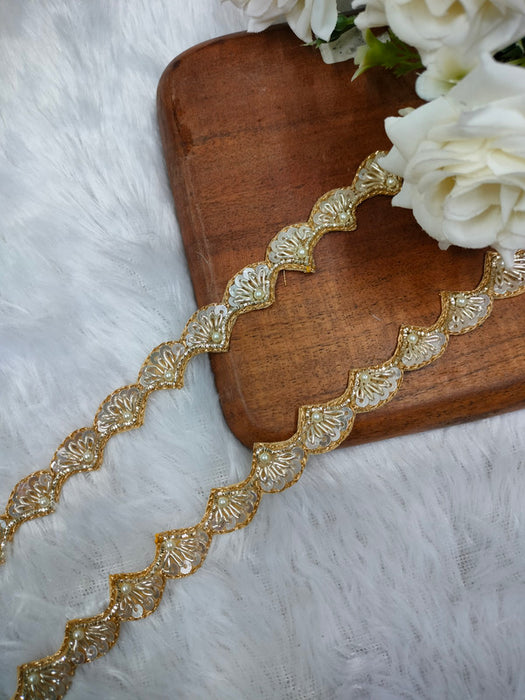 Radiant Elegance: Light Gold with Zari Zardozi Trim