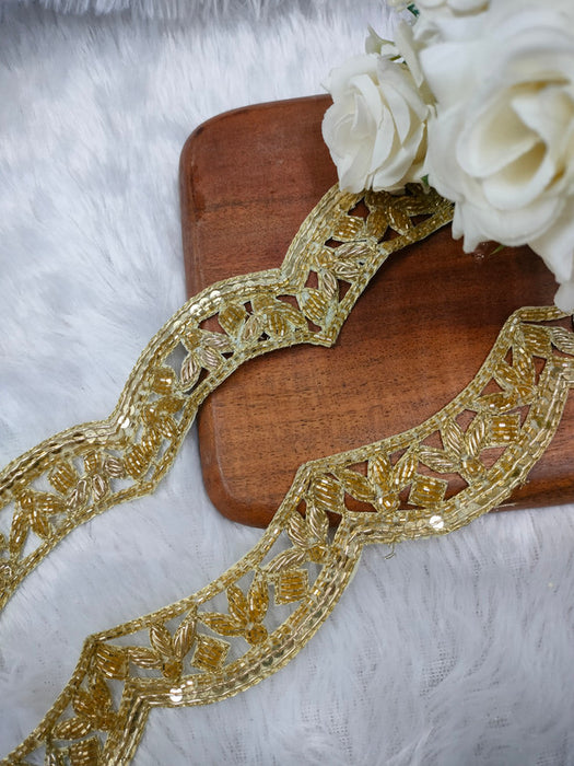 Rose Gold Radiance: Zari Zardozi Handwork Trim