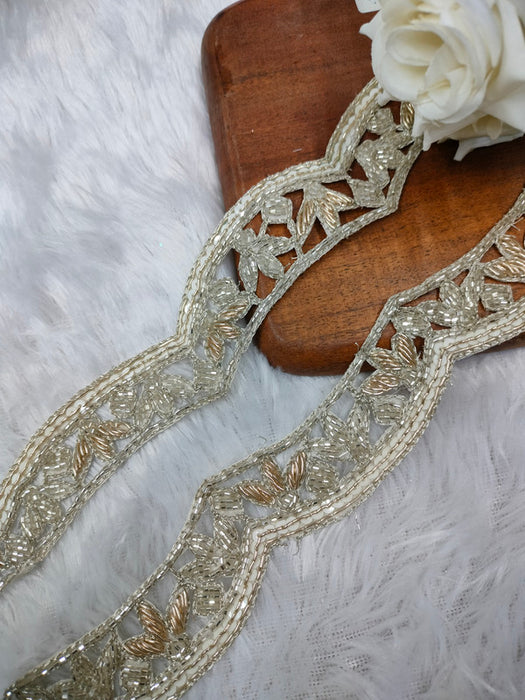 Silver Elegance: Zari Zardozi Handwork Trim