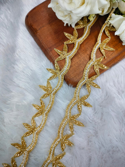 Golden Glamour: Cutdana and Handwork Zardozi Trim with White Pearls