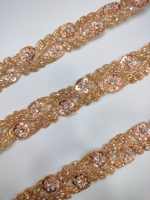 Rose Gold Radiance: Handwork Zardozi Trim