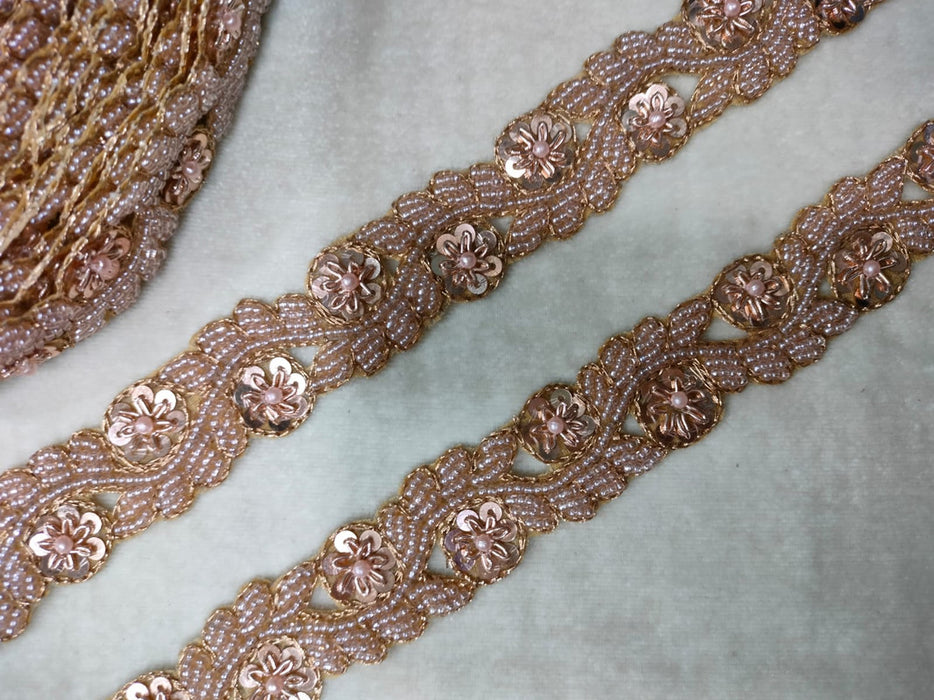 Rose Gold Elegance: Handwork Zardozi Trim